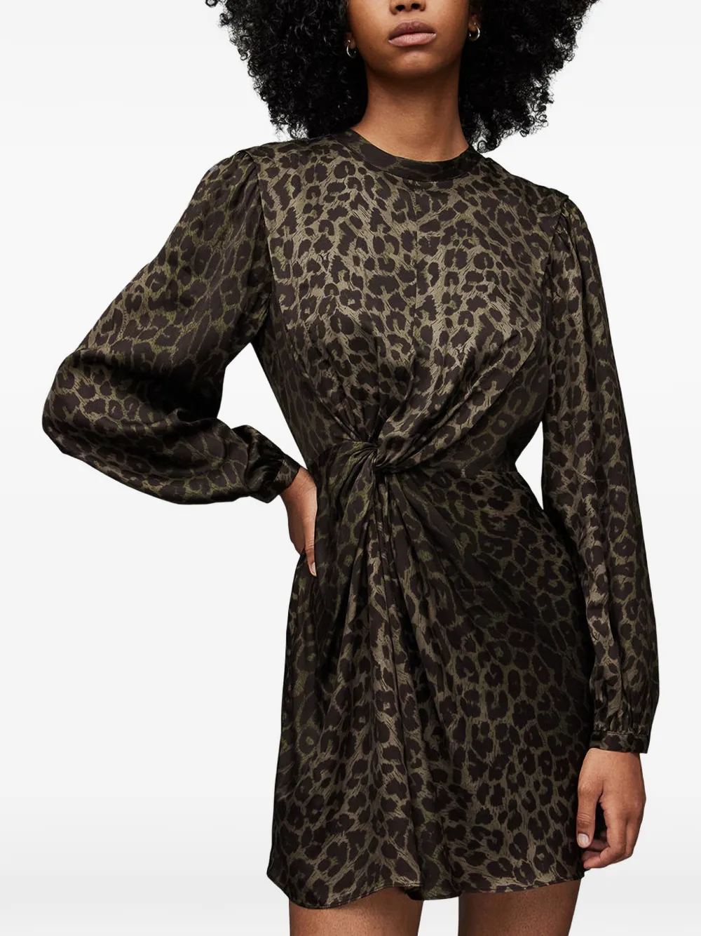 AllSaints Jemima mini-jurk met gedraaide taille en luipaard-print Groen