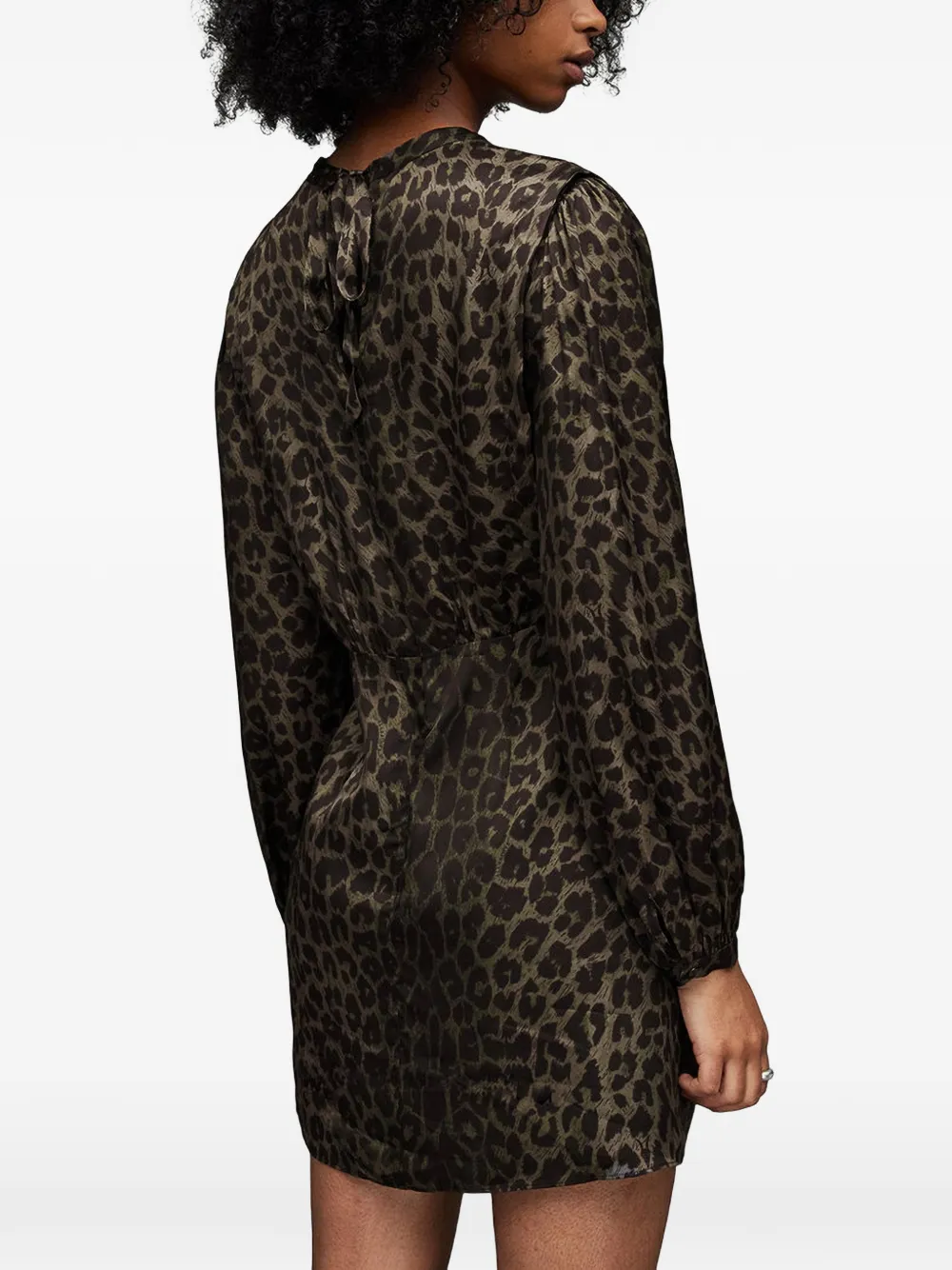 AllSaints Jemima mini-jurk met gedraaide taille en luipaard-print Groen