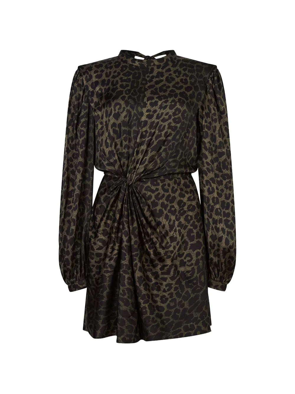 Allsaints Jemima Leopard-print Twisted-waist Mini Dress In Green