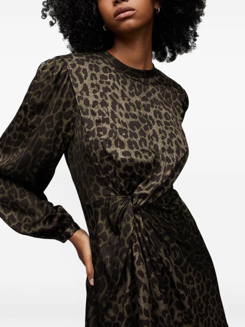AllSaints Jemima mini-jurk met gedraaide taille en luipaard-print Groen