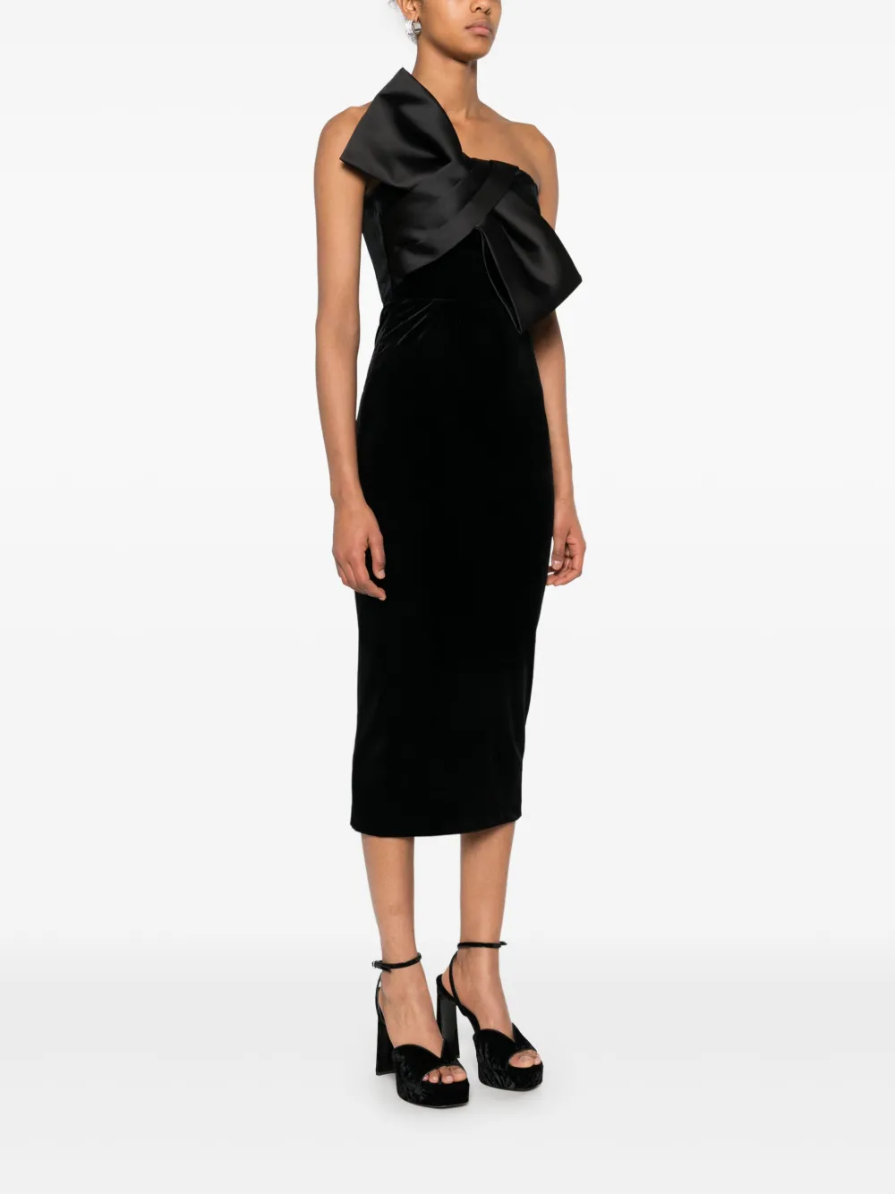 NISSA Fluwelen midi-jurk met strikdetail Zwart