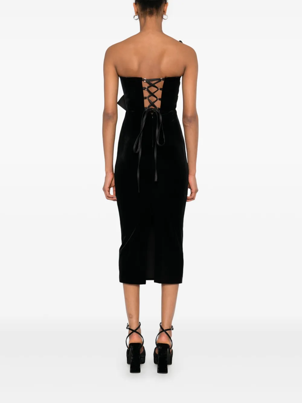 NISSA Fluwelen midi-jurk met strikdetail Zwart