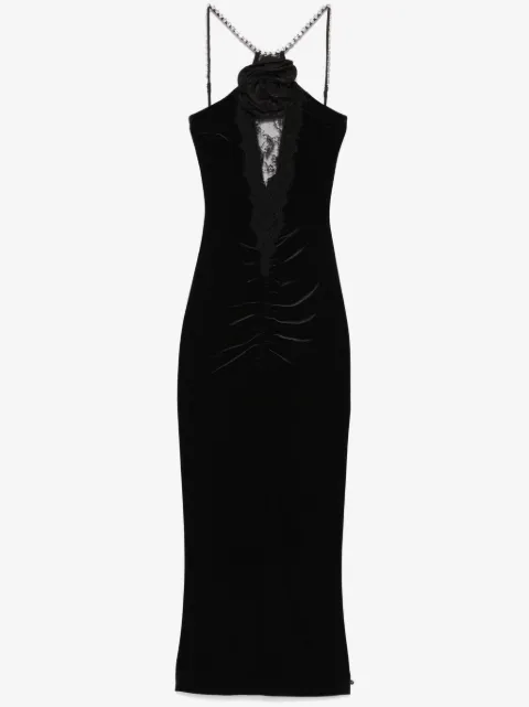 NISSA floral-appliqué velvet midi dress