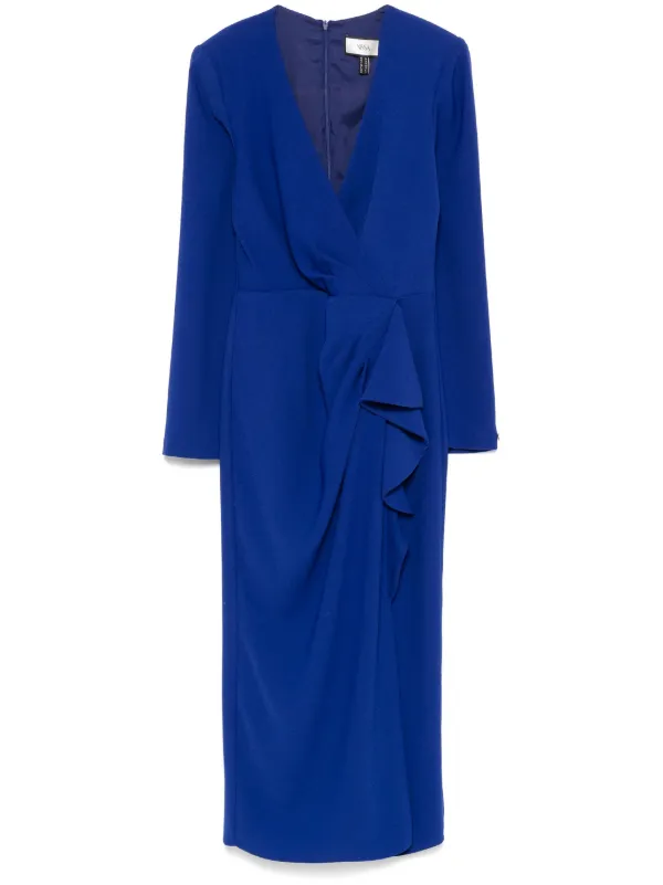 blue crepe midi dress Blue Coast Drape Bodice Soft Crepe Midi Dress