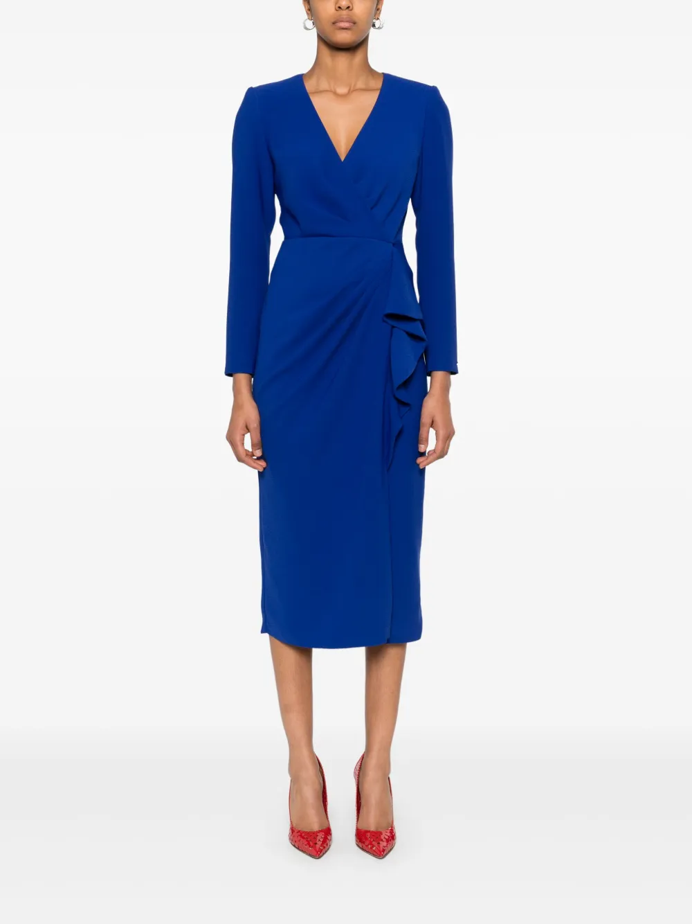 NISSA V-neck crepe midi dress - Blauw