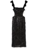 NISSA feather-detailing sequinned midi dress - Black