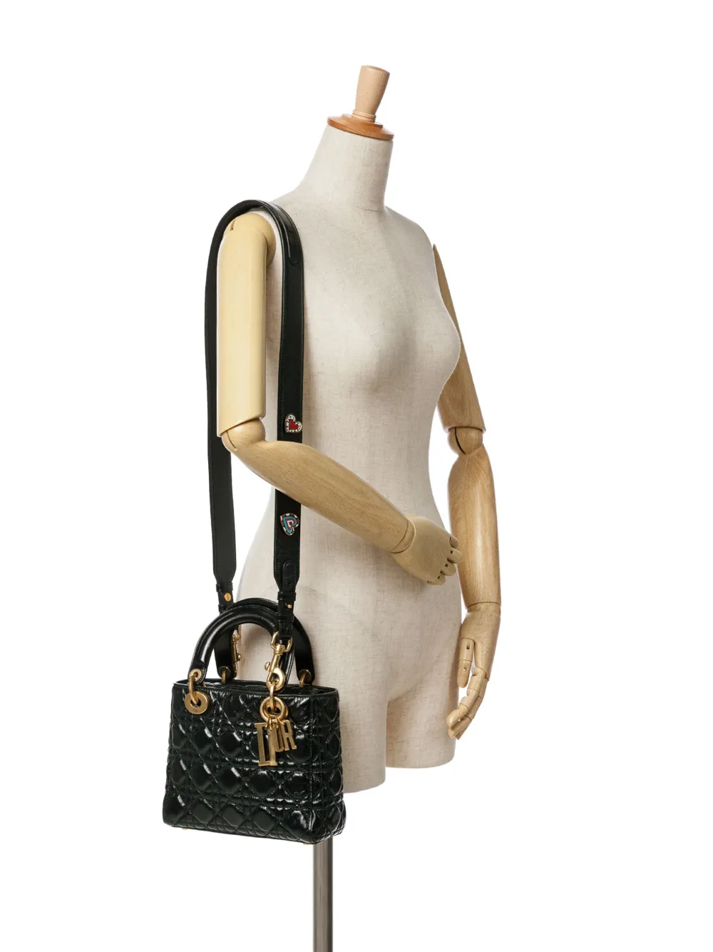 Christian Dior Pre-Owned 2018 kleine Cannage My ABCDior Lady Dior gekreukte lakleren boekentas - Zwart