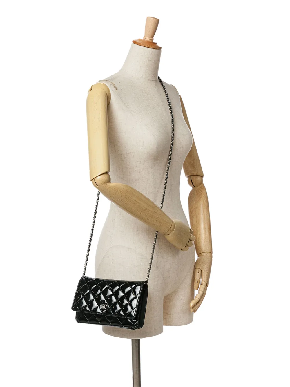 CHANEL Pre-Owned 2013-2014 CC Wallet On Chain gewatteerde lakleren crossbodytas - Zwart