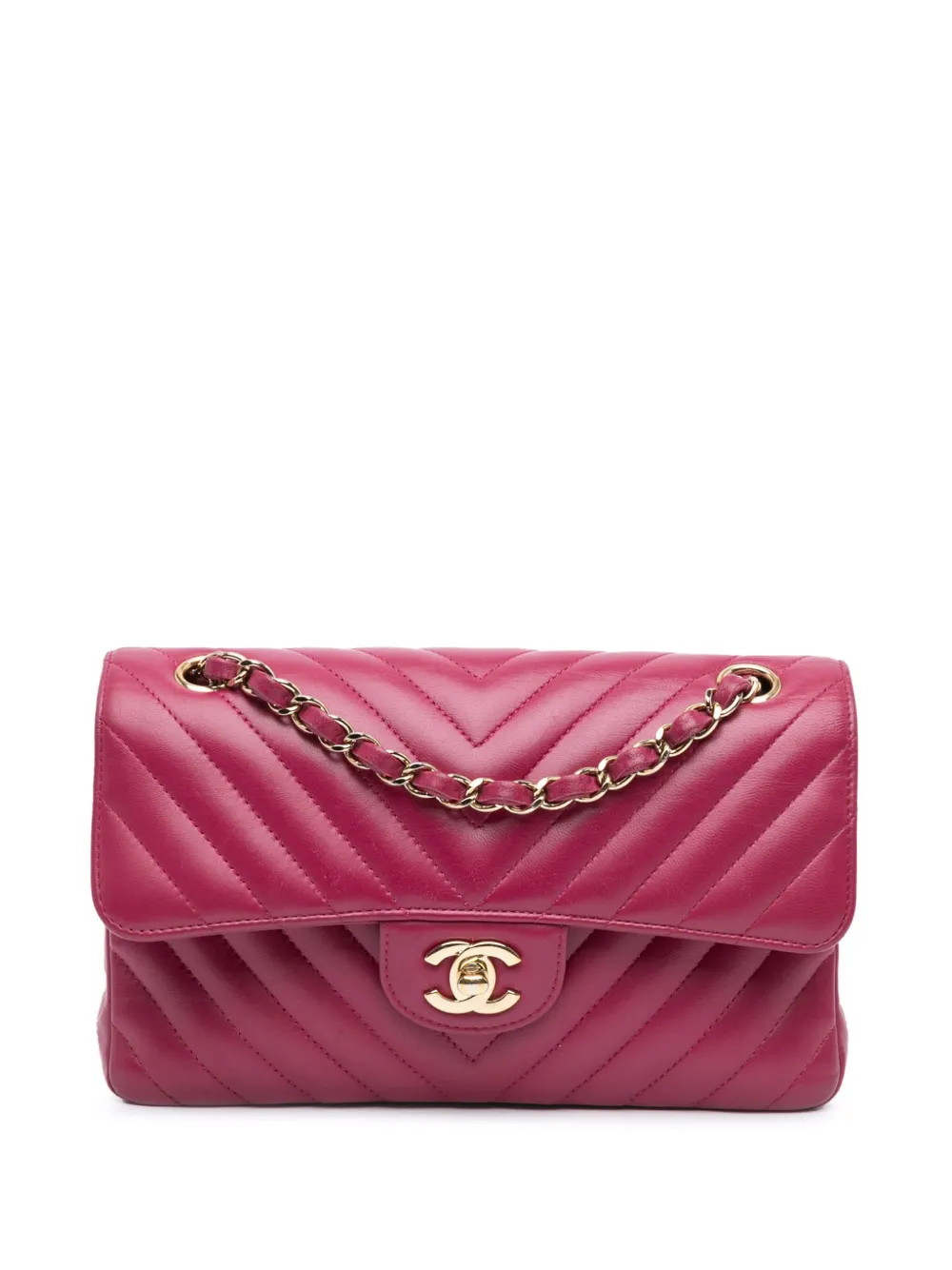 CHANEL Pre-Owned 2018-2019 Small Classic Chevron Lambskin Double Flap shoulder bag | Pink | Image 1