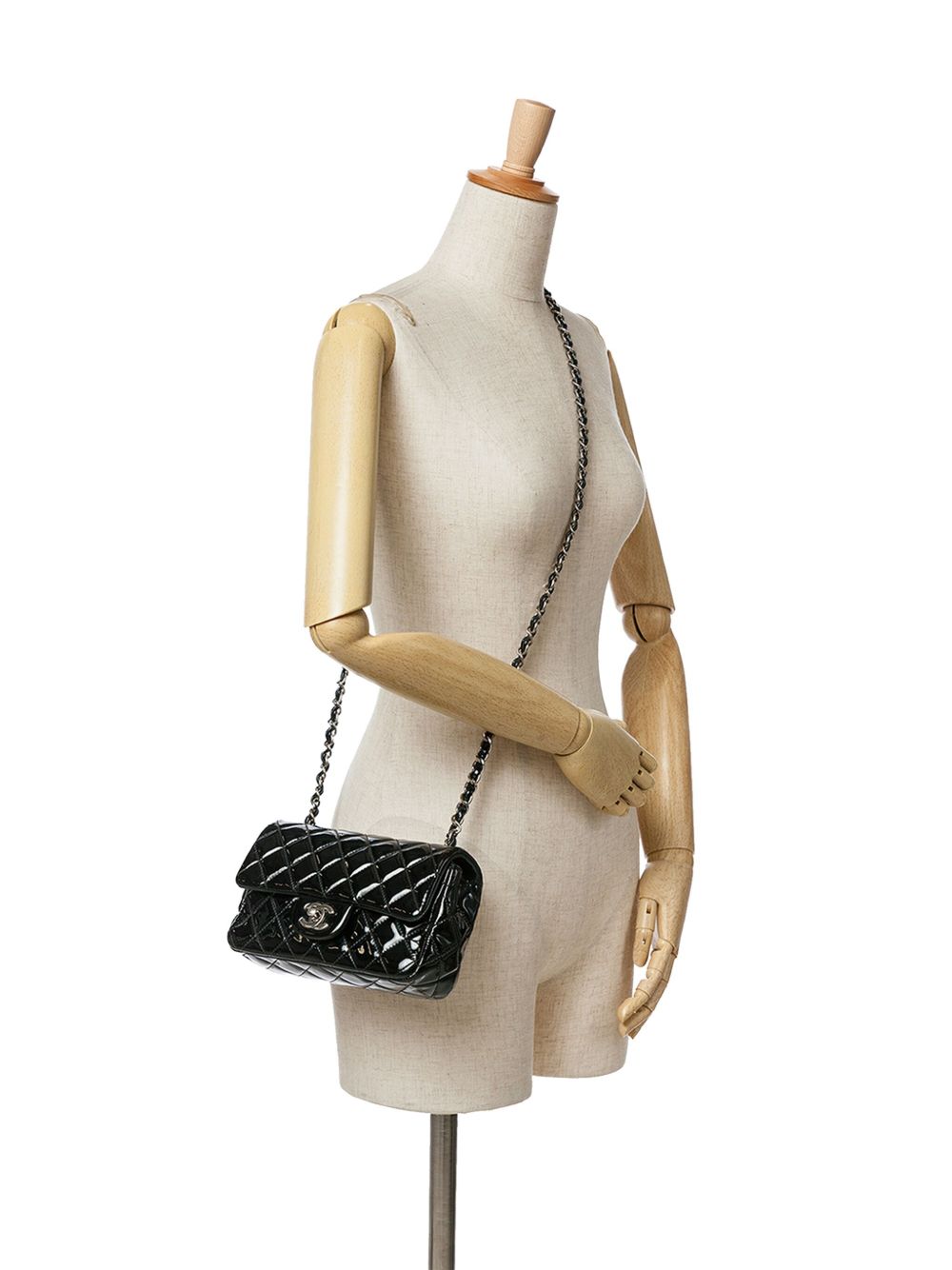 CHANEL Pre-Owned 2014-2015 kleine gelakte rechthoekige Classic Single Flap crossbodytas - Zwart