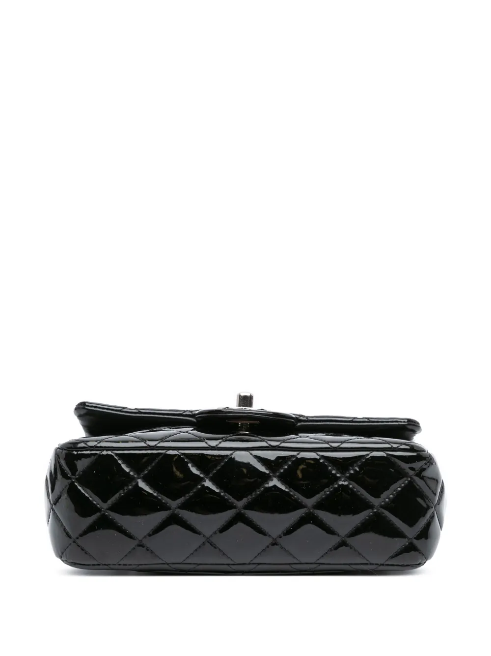 Pre-owned Chanel 2014-2015 Mini Rectangular Classic Patent Single Flap Crossbody Bag In Black