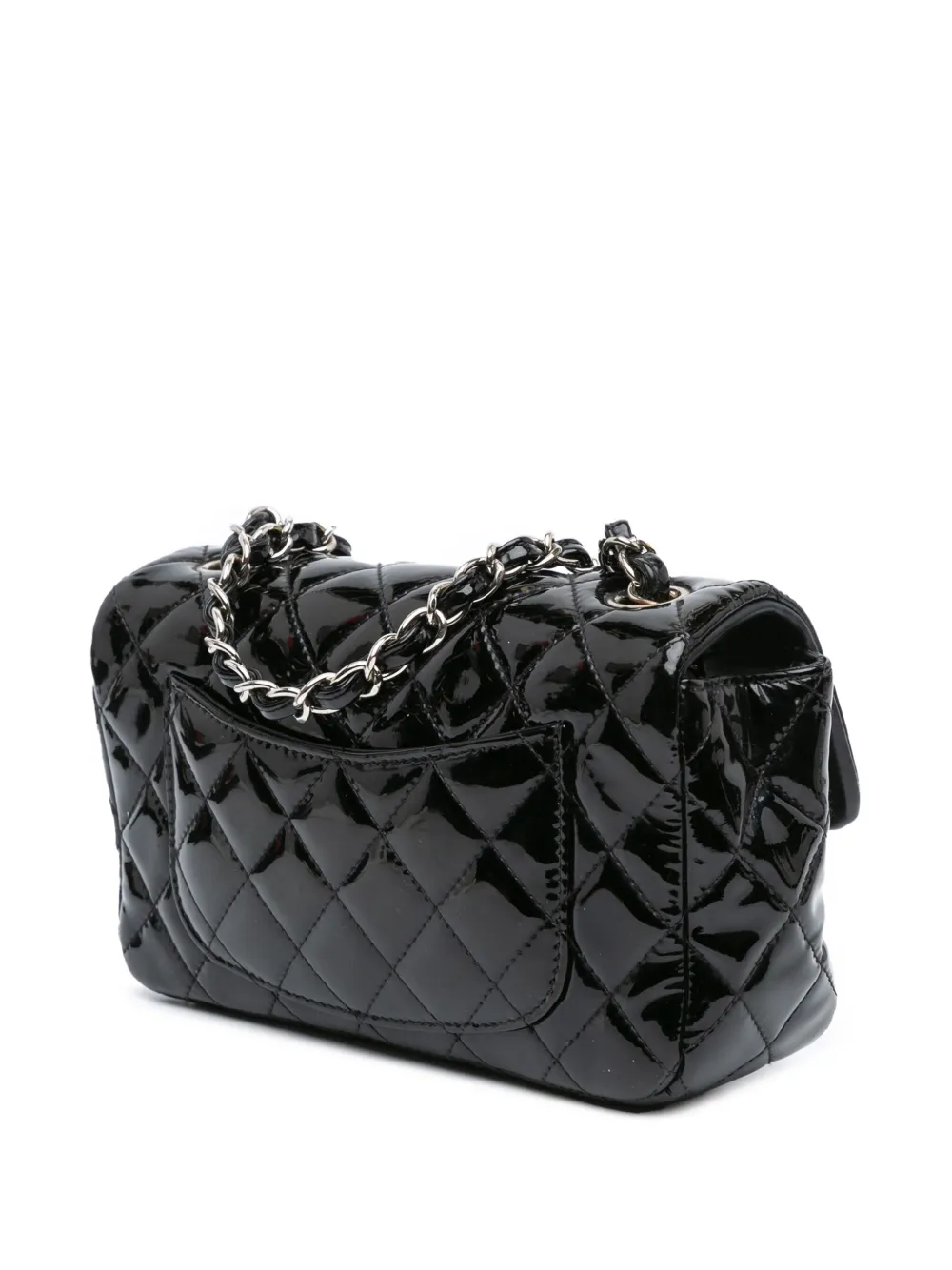 Pre-owned Chanel 2014-2015 Mini Rectangular Classic Patent Single Flap Crossbody Bag In Black