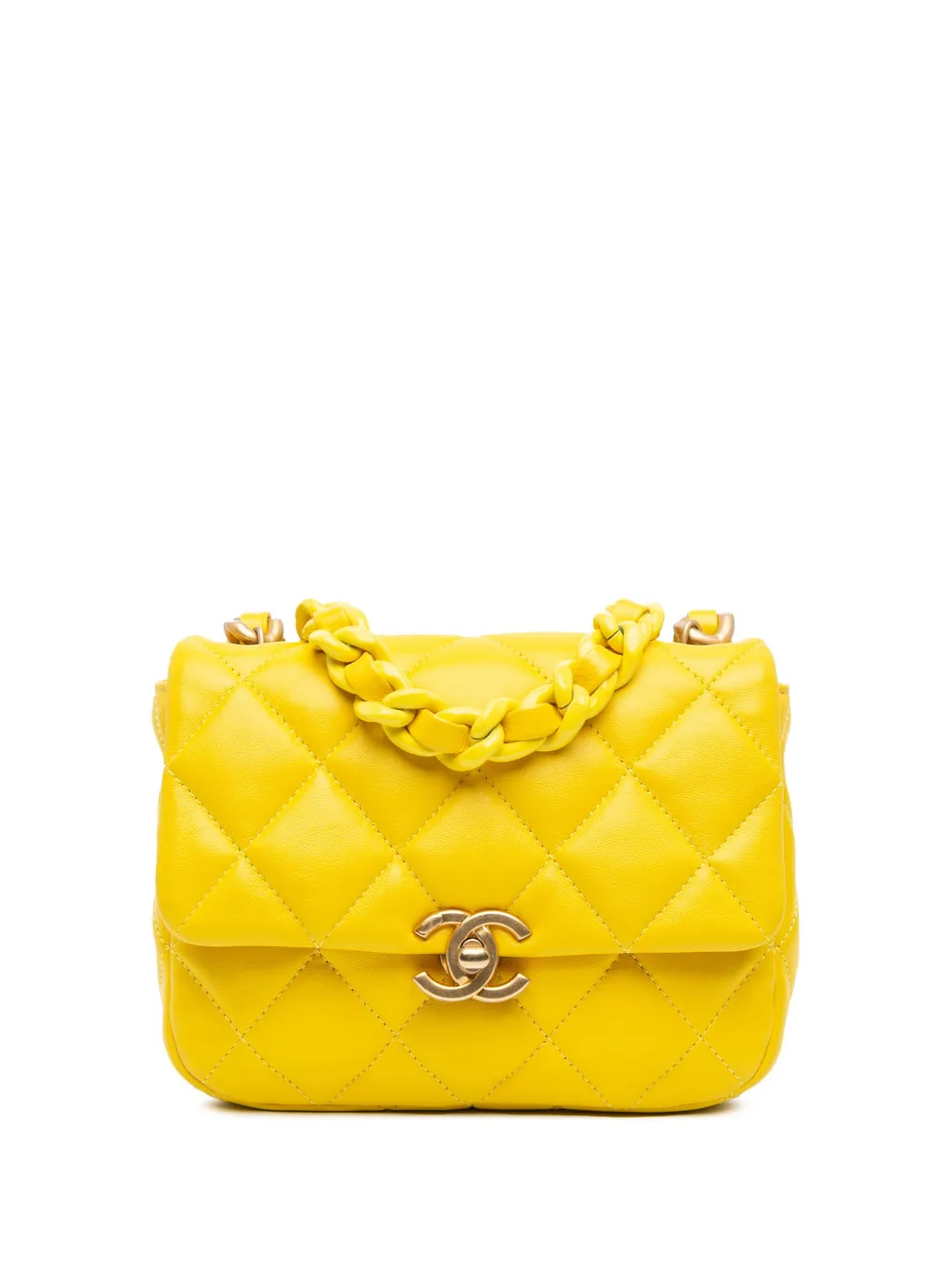 CHANEL Pre-Owned 2021-2024 mini Candy Chain Flap Umhängetasche aus gestepptem Lammleder | Gelb | Image 1