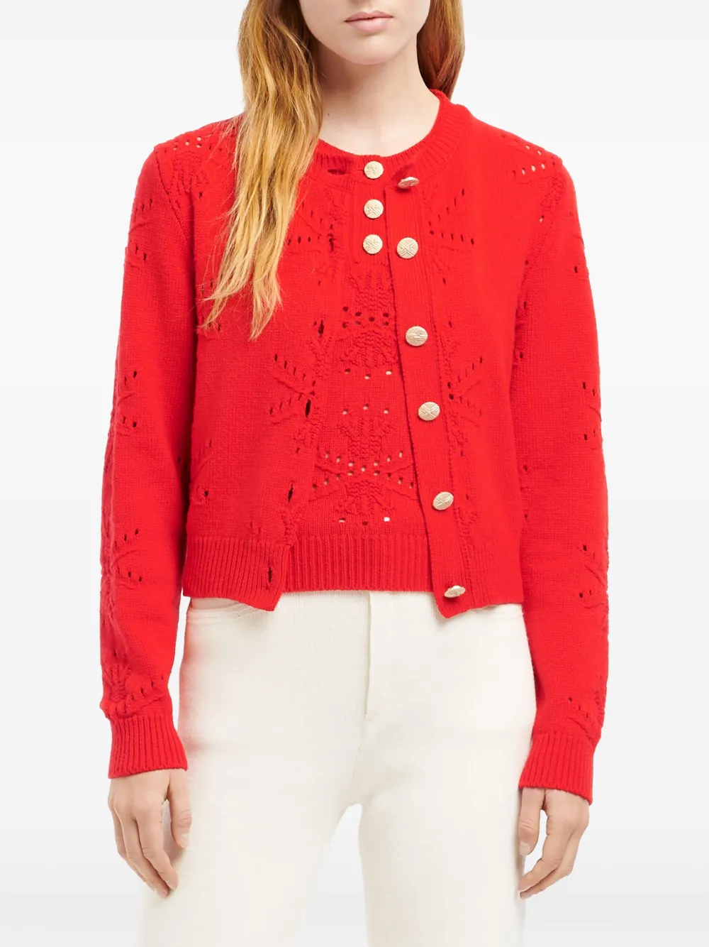 Barrie Vest met pointelle-patroon Rood