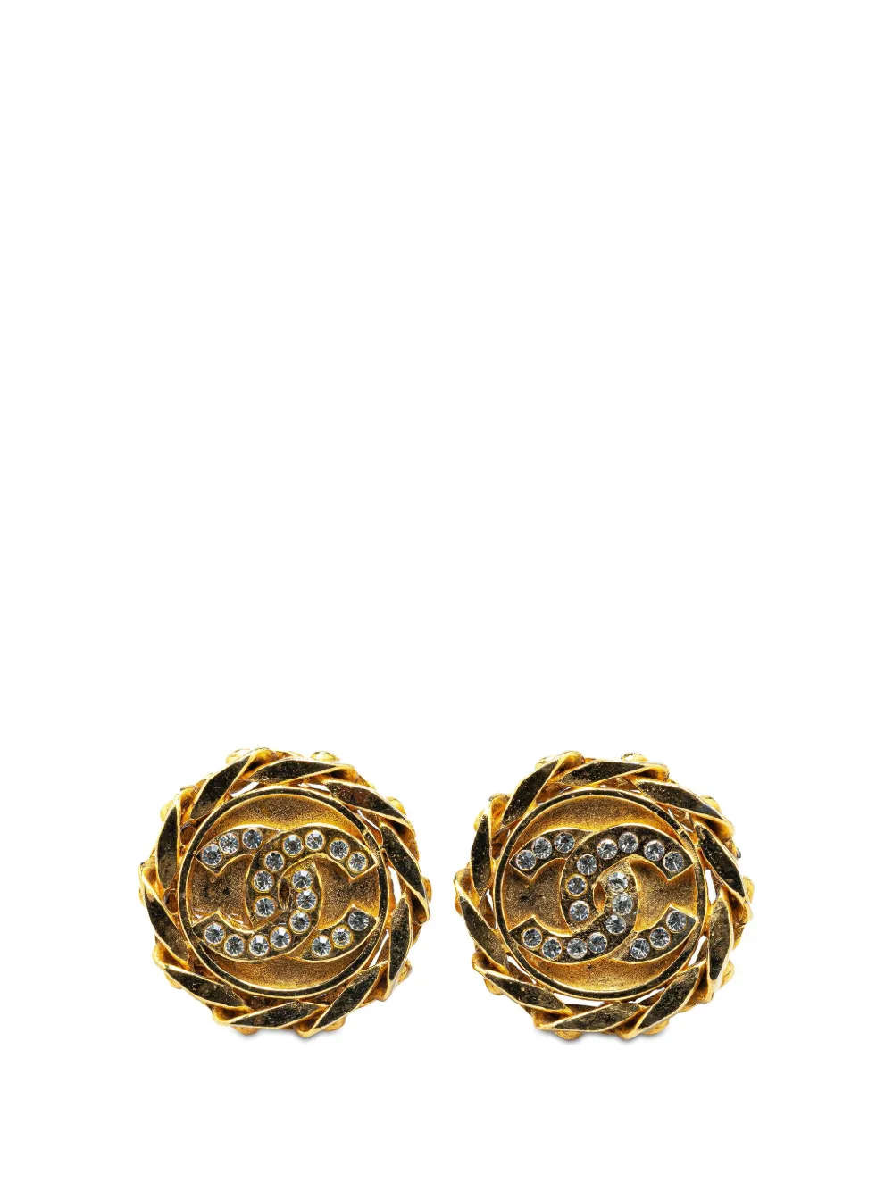 CHANEL Pre-Owned 1980-1990 Gold Plated Rhinestone CC Clip On Earrings costume earrings | Gold | Image 1