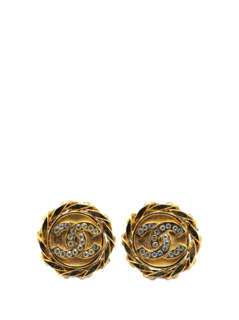 CHANEL Pre-Owned Orecchini a clip CC placcati in oro con strass 1980-1990