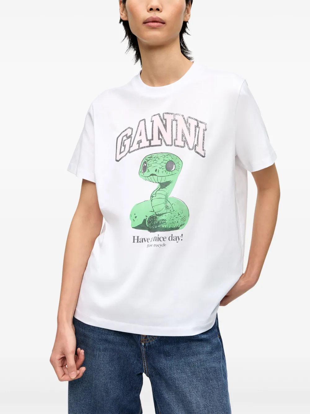 GANNI T-shirt met logoprint Wit