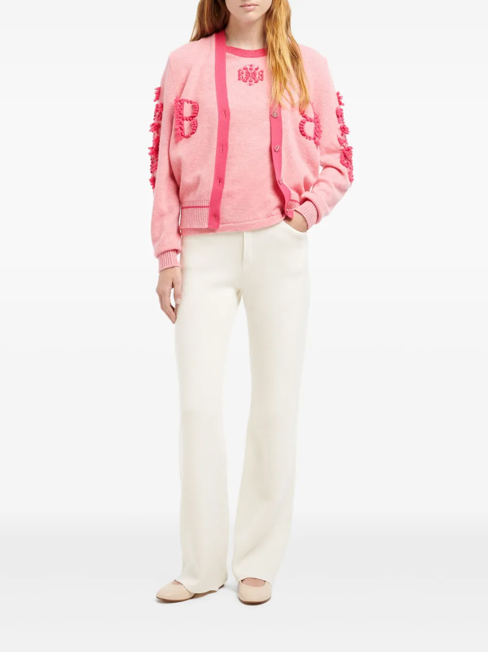 Barrie Wollen vest verfraaid met logo's Roze