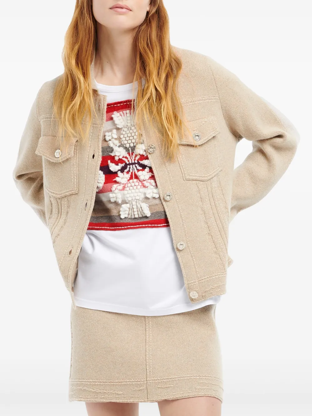 Barrie Denim jack met patchwork Beige