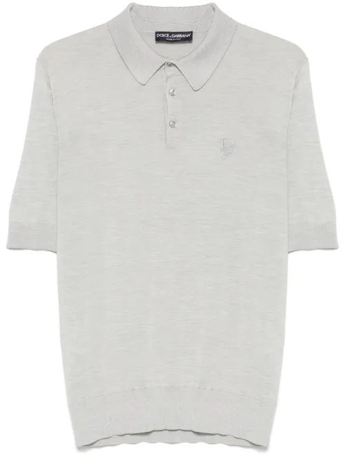Polo en soie à logo brodé - Dolce & Gabbana - Modalova