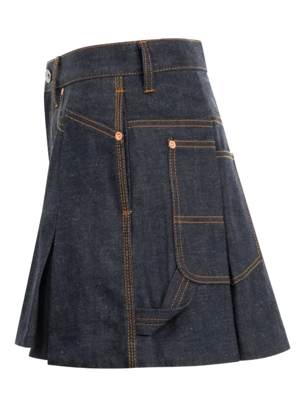 Sacai Pleated Denim Shorts | Blue | FARFETCH