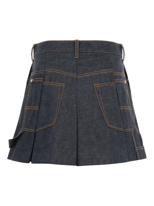 Sacai Pleated Denim Shorts | Blue | FARFETCH
