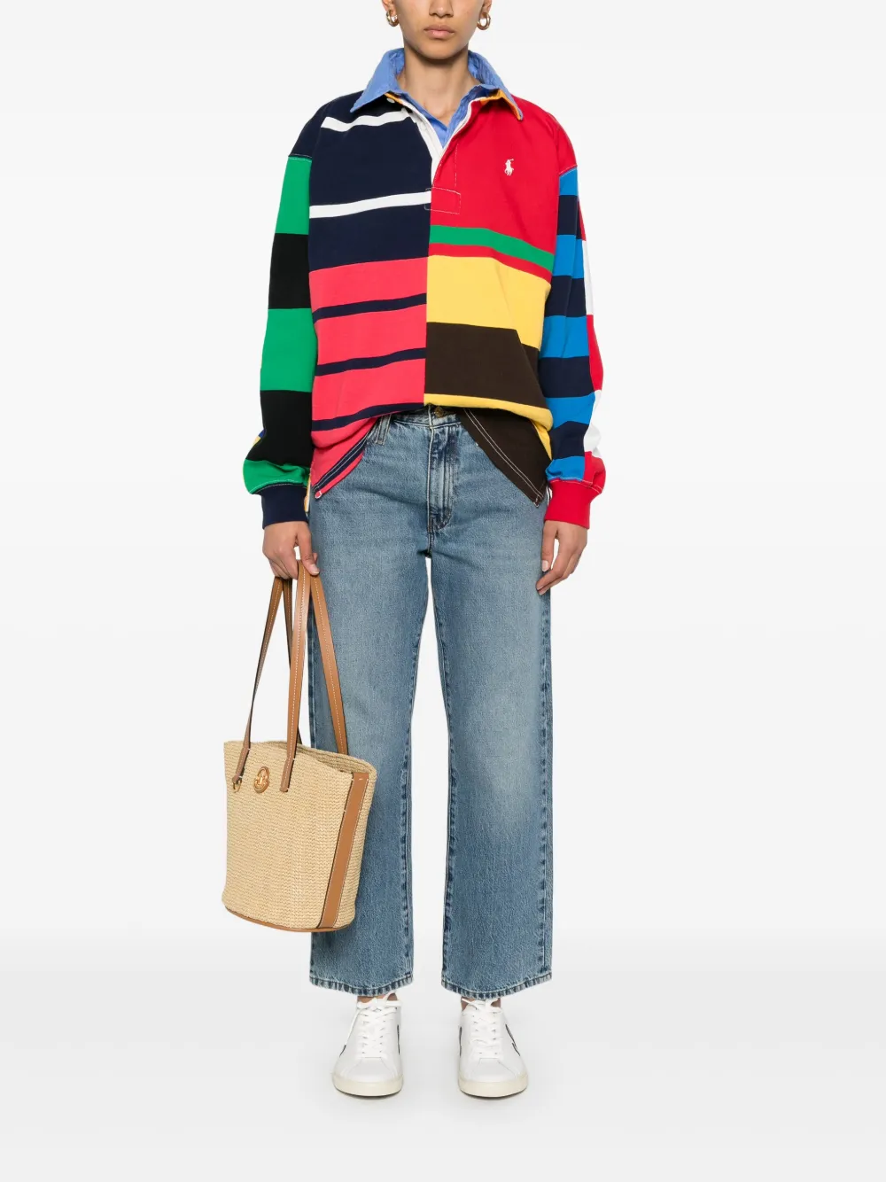 Polo Ralph Lauren Jersey polotop met patchwork streep - Rood