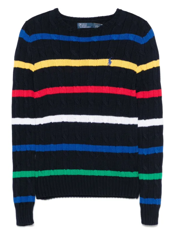Polo Ralph Lauren Gestreifter Pullover Mit Zopfmuster Blau