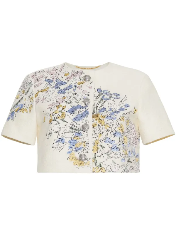 Adam Lippes Embroidered Cotton Jacket in Neutrals