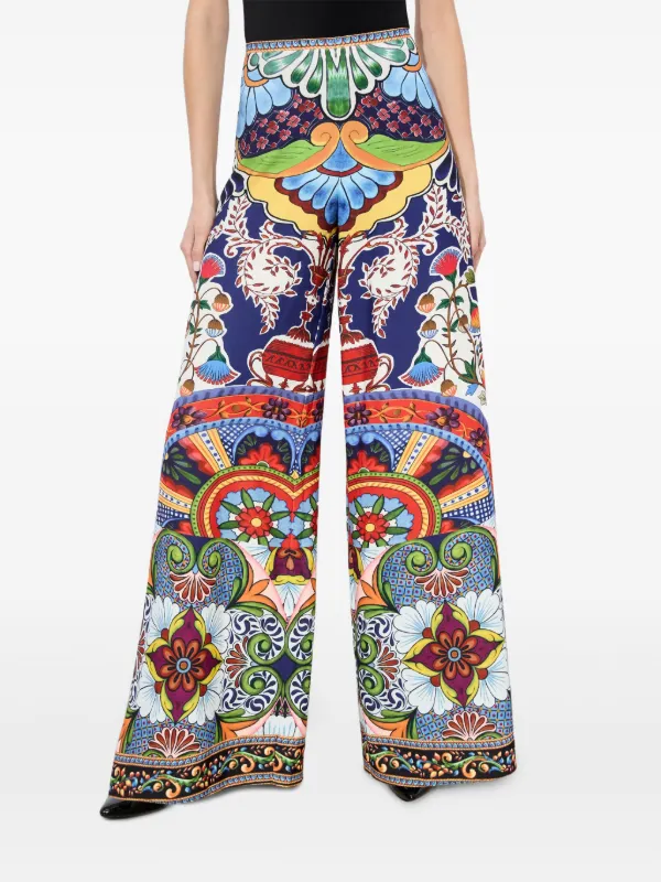 Alice + Olivia Athena Pants In Multicolor Polyester | Blue