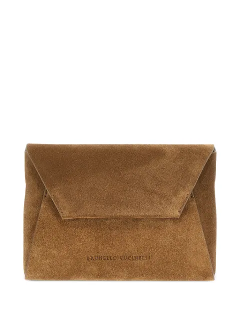 Brunello Cucinelli Monili-embellished suede clutch bag