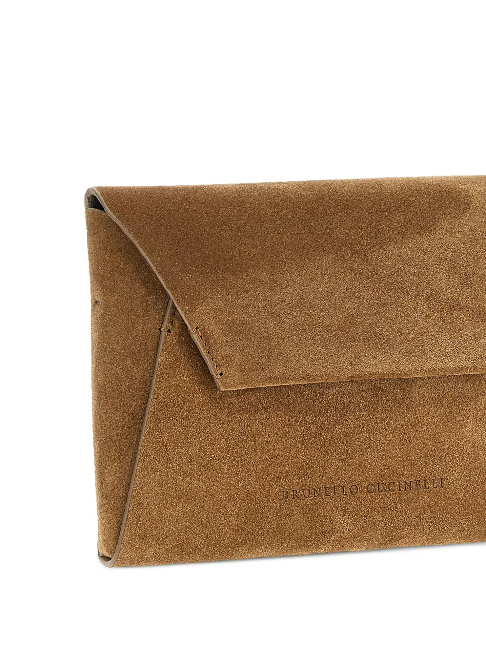 Brunello Cucinelli Monili verfraaide suède clutch Bruin