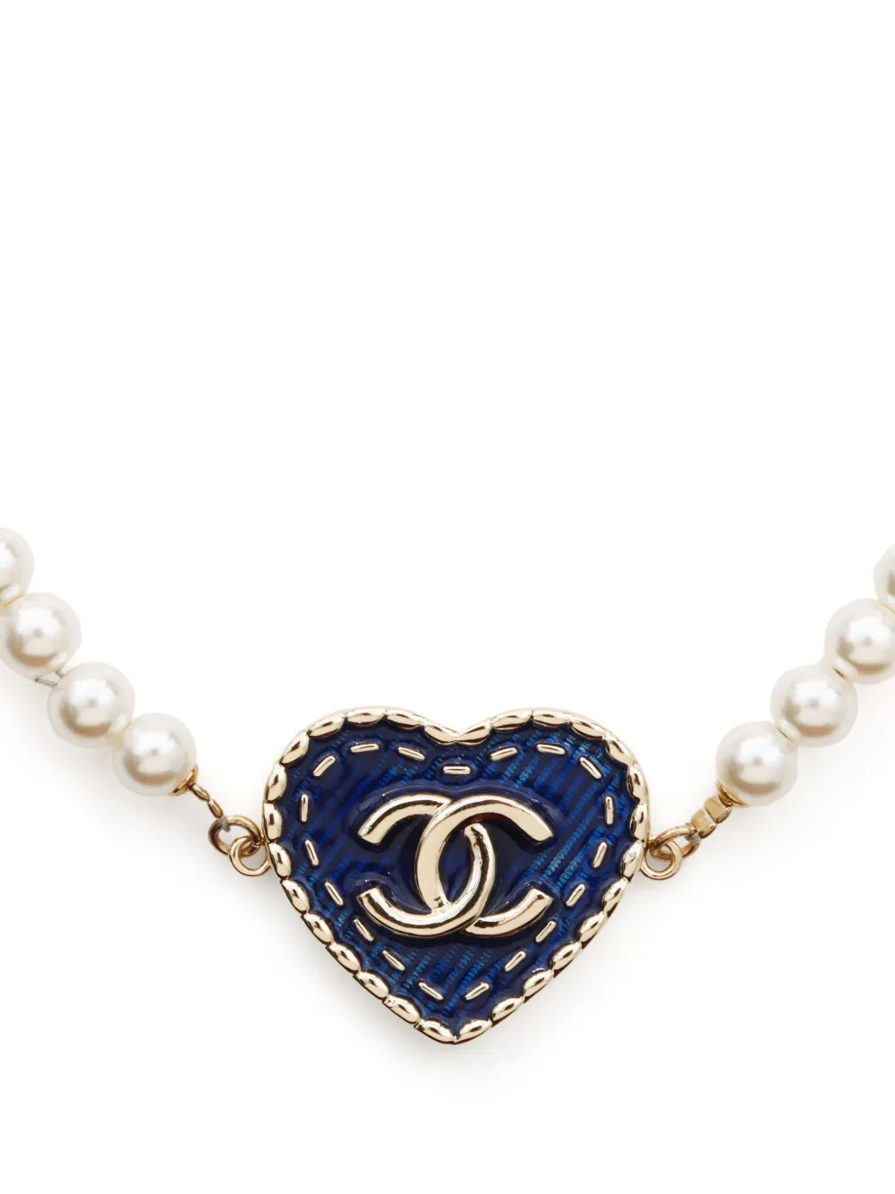 CHANEL Pre-Owned 2024 CC Heart halsketting met imitatieparel - Goud