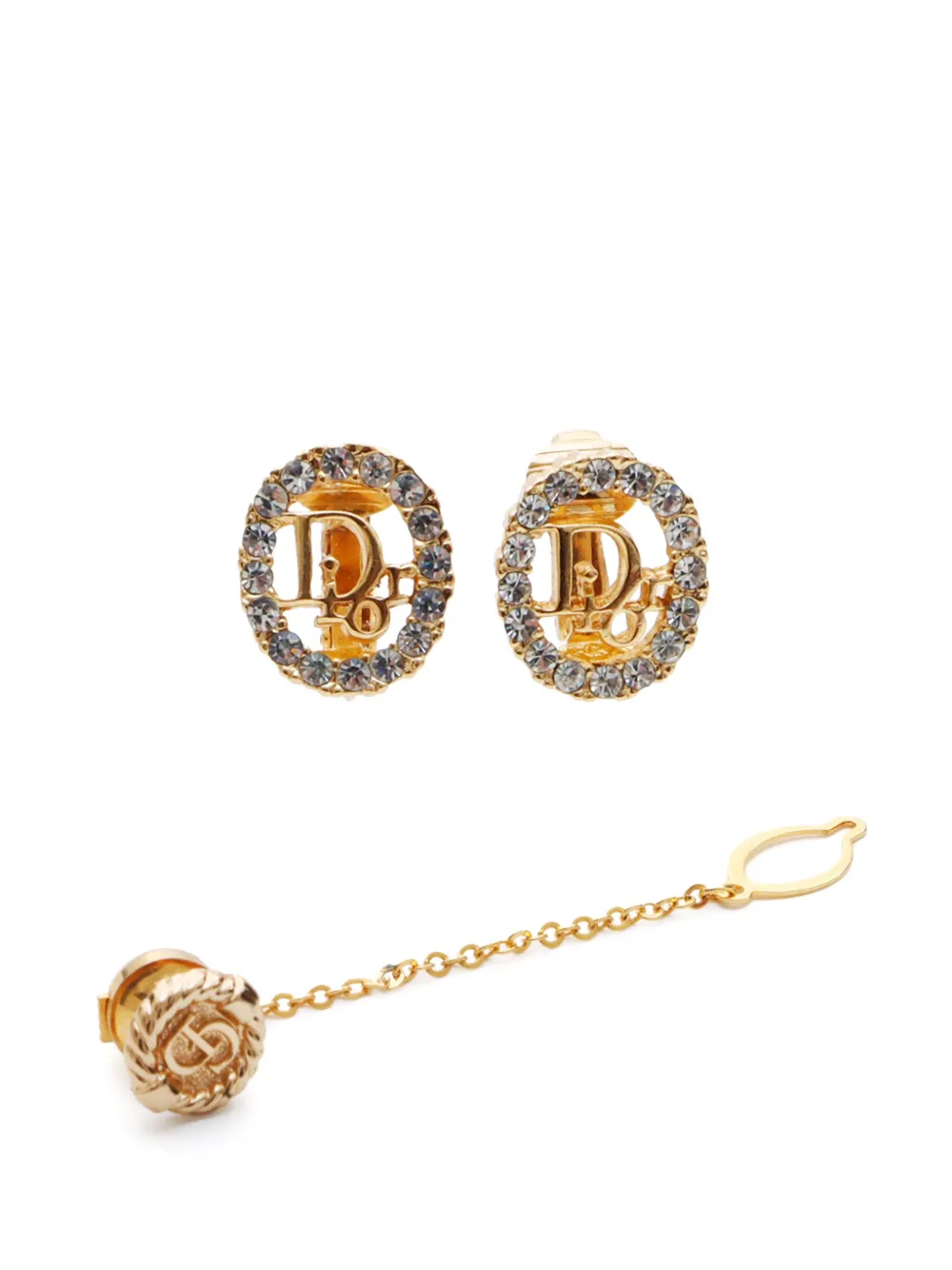 1990s-2000s logo rhinestone earrings and pin set