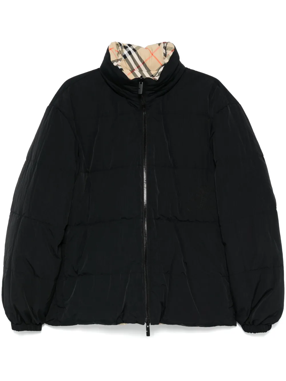 Shop Burberry Reversible Check Puffer Jacket In Sand Ip Check