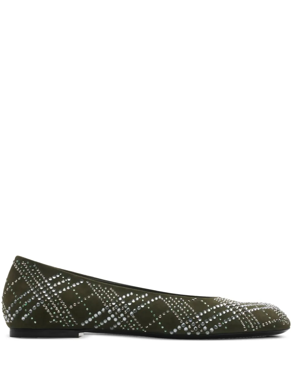 Burberry crystal-check suede ballet flats Green