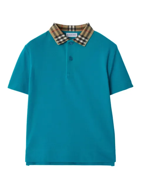 Burberry Kids check-collar cotton polo shirt