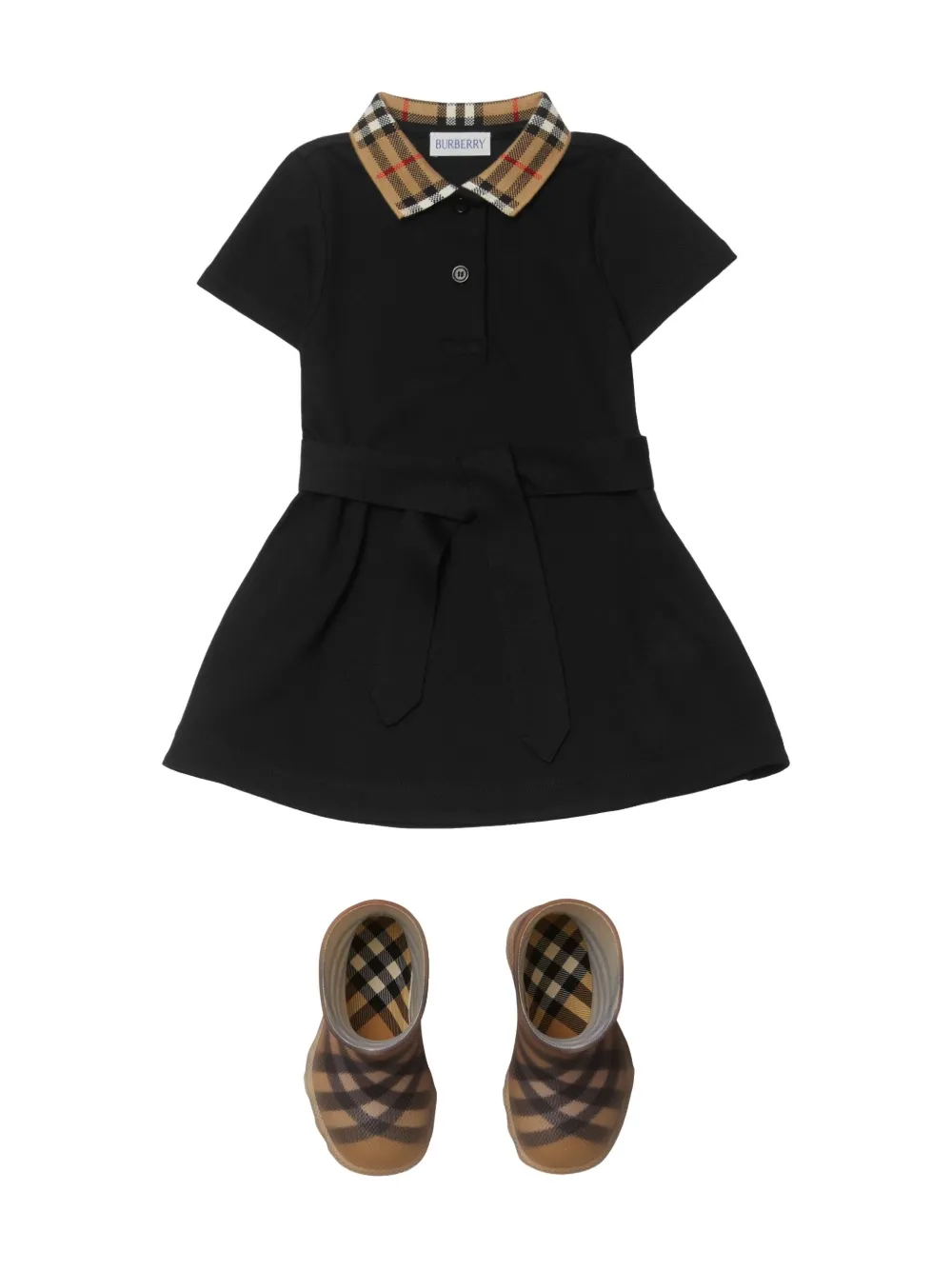 Burberry Check Collar Cotton Polo Shirt Dress In Black