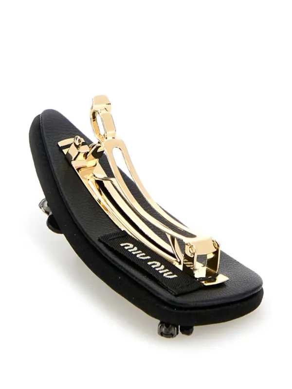 Miu Miu logo-lettering hair clips 2 pics Miu Miu Set Of 2 Enamel Logo Hair Clips in White | Lyst UK main image 2