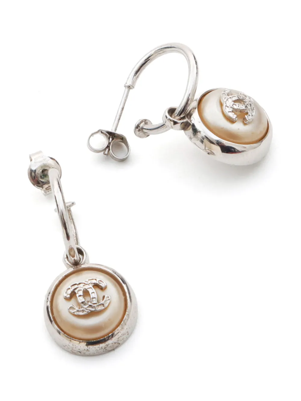 CHANEL Pre-Owned 2000s oorbellen met CC-logo en imitatieparel - Zilver