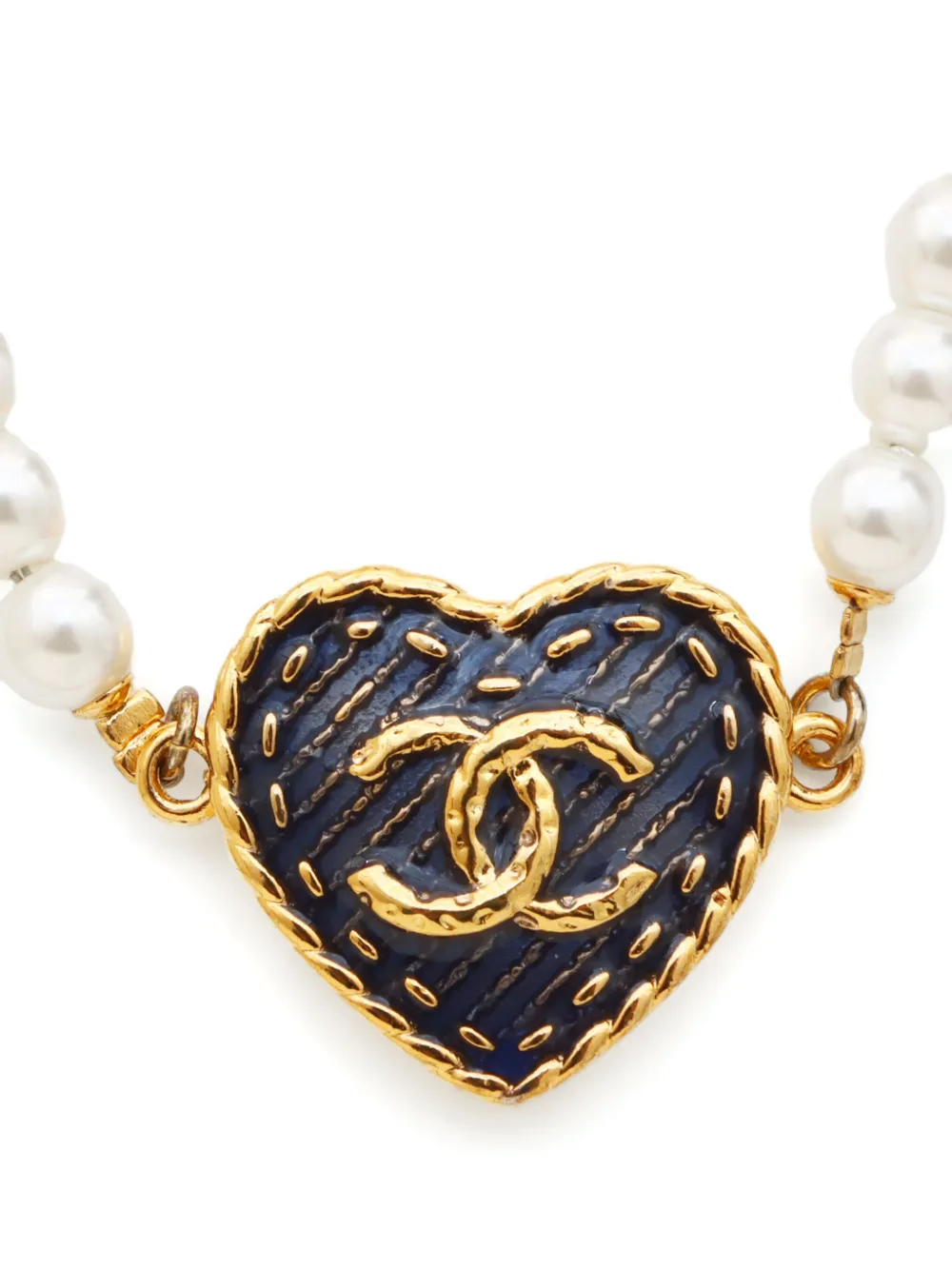 CHANEL Pre-Owned 2024 CC Heart armband met imitatieparel - Goud