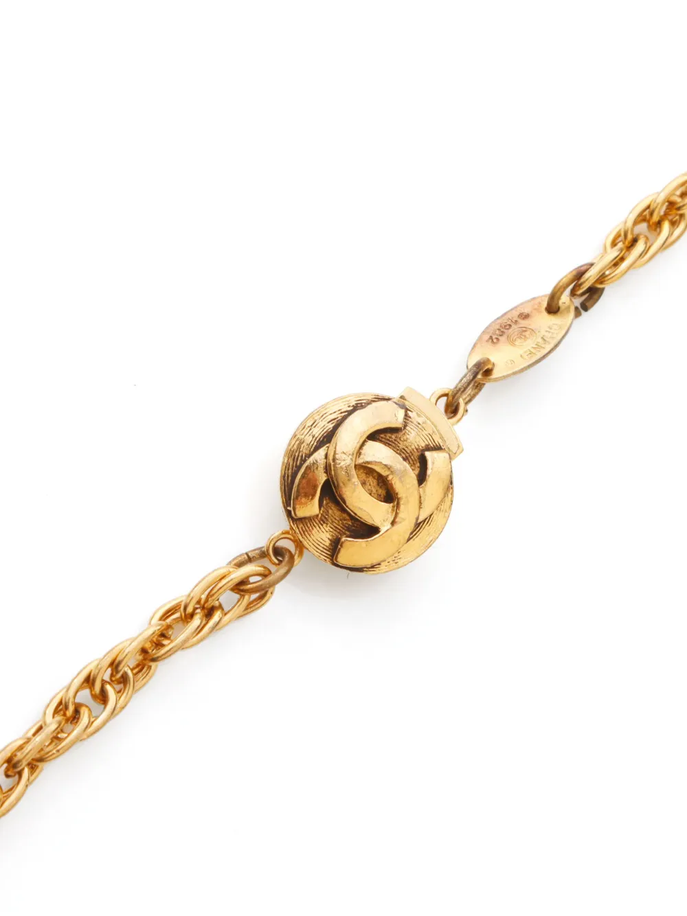 Pre-owned Chanel 1980s Cc Beaded Necklace In Gold