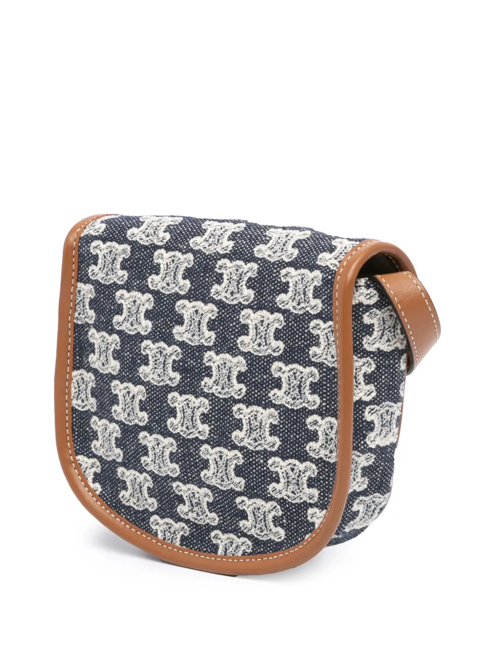 Pre-owned Celine 2021 Mini Triomphe Embroidered Canvas Besace Crossbody Bag In Blue