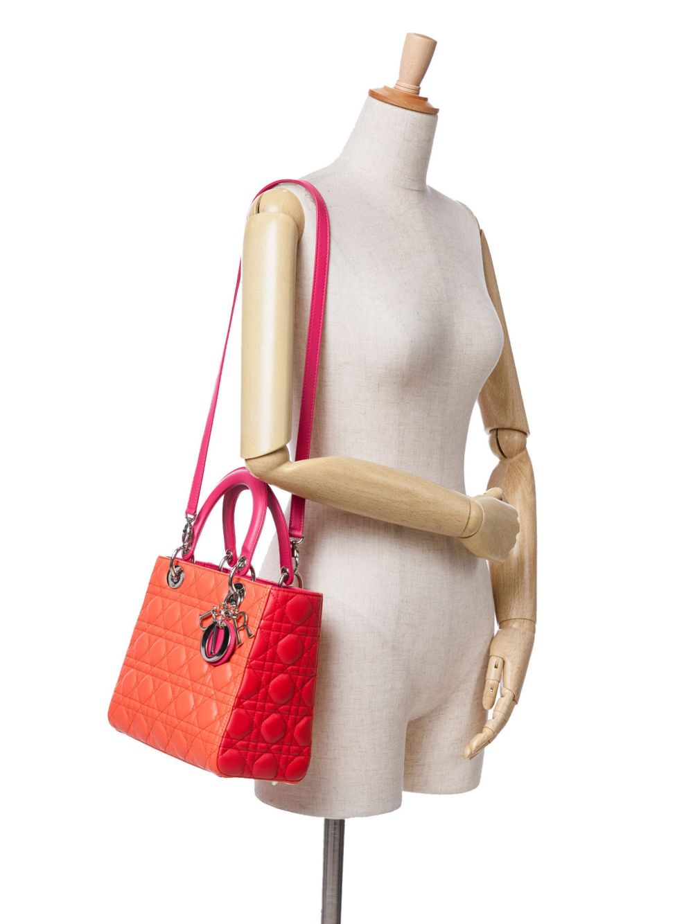 Christian Dior Pre-Owned 2013 medium tweekleurige lamsleren Cannage Lady Dior boekentas - Roze