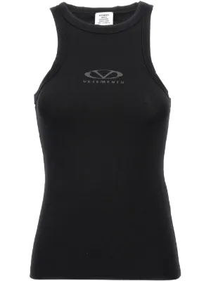 Saint Laurent logo-embroidered Ribbed Tank Top | Black | FARFETCH