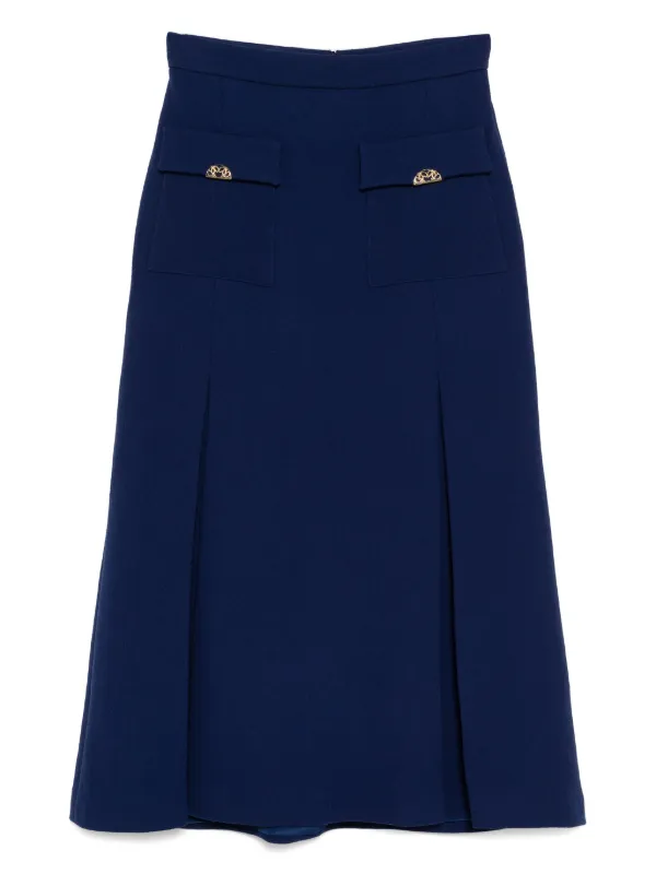 Elie Saab Wool Crepe Midi Skirt in Blue