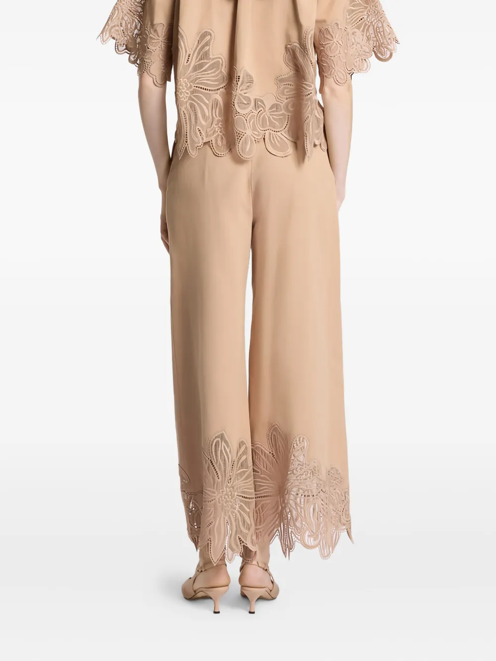 Elie Saab embroidered lace-detailed trousers - Beige