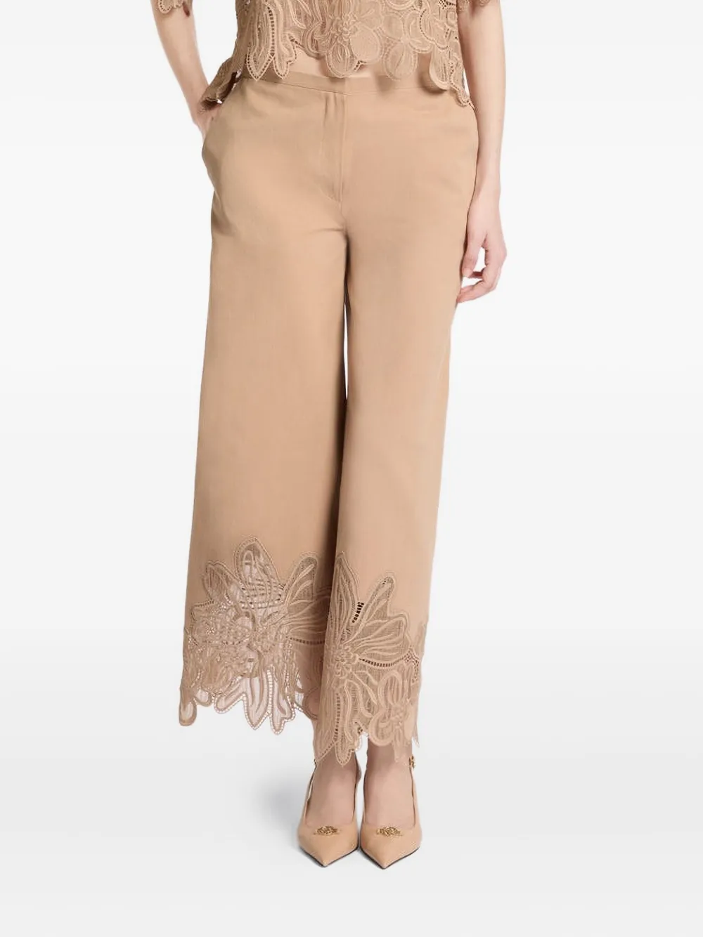 Elie Saab embroidered lace-detailed trousers | Neutrals | Image 1