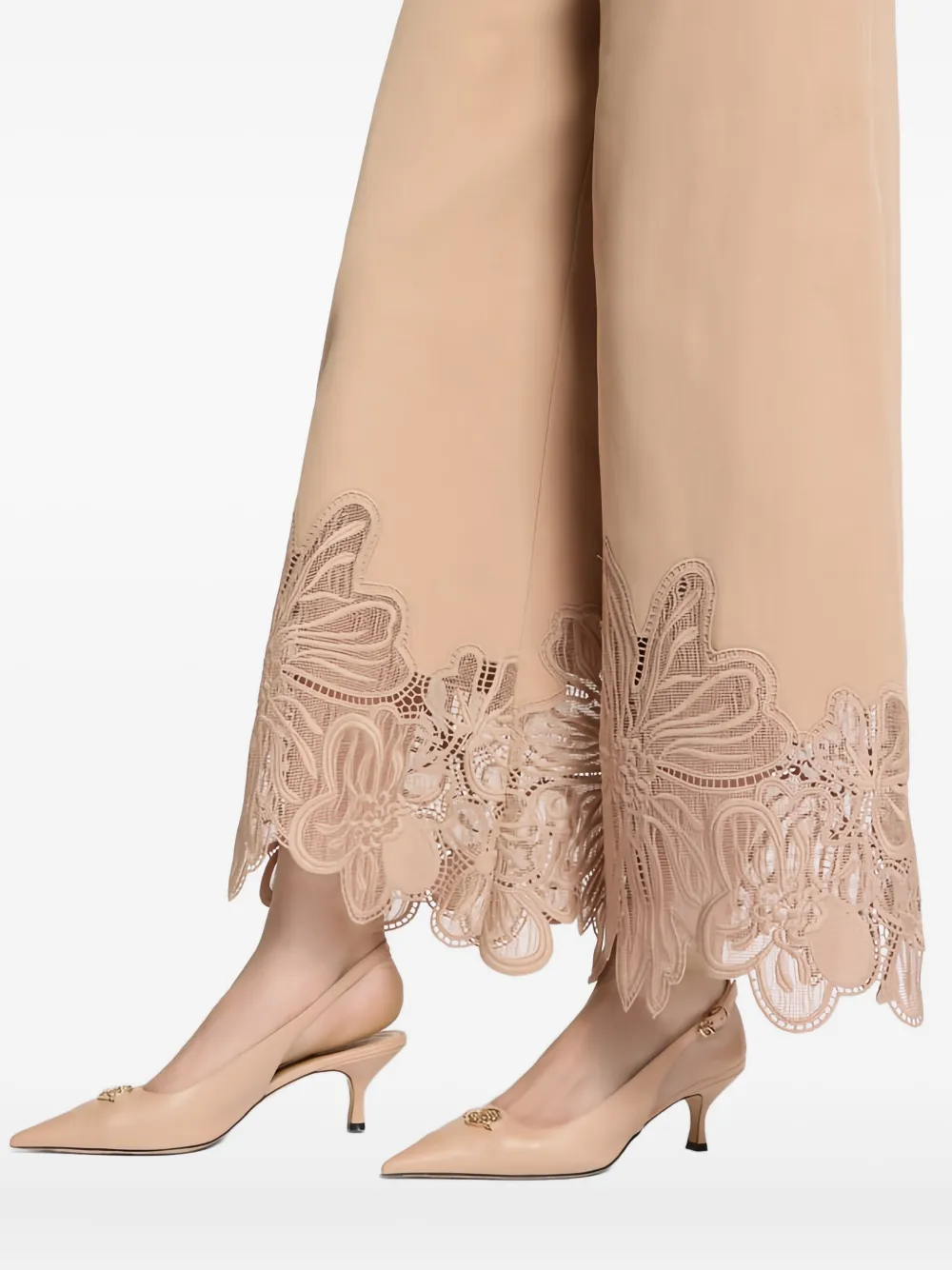 Elie Saab Broek met geborduurd kant Beige