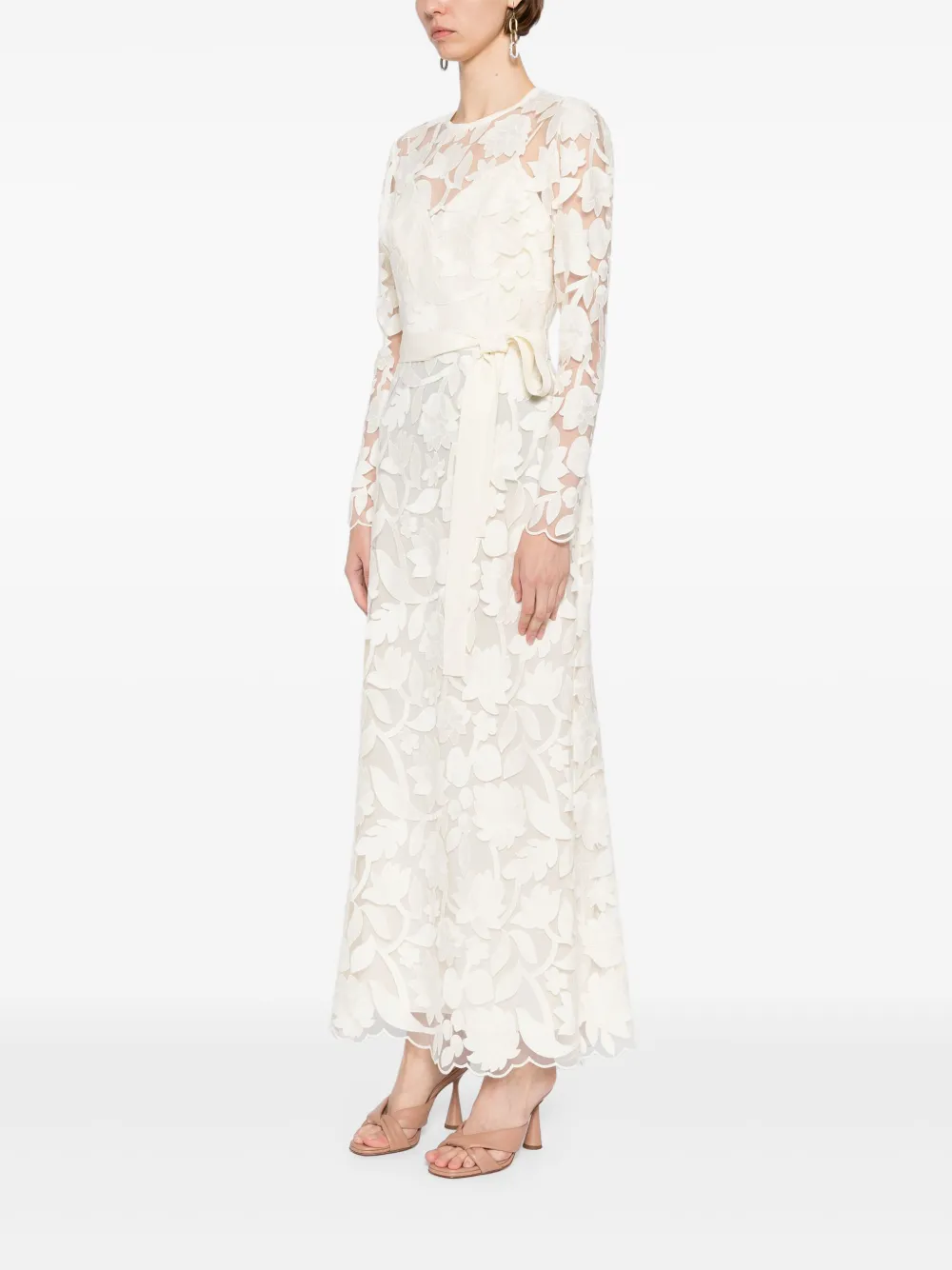 Elie Saab Midi-jurk met borduurwerk Beige